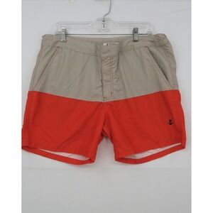 Retromarine New York Mens Swim Trunks Orange Tan Colorblock Anchor Logo Large